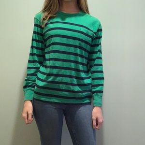 Green and Black Striped Long Sleeve Tee